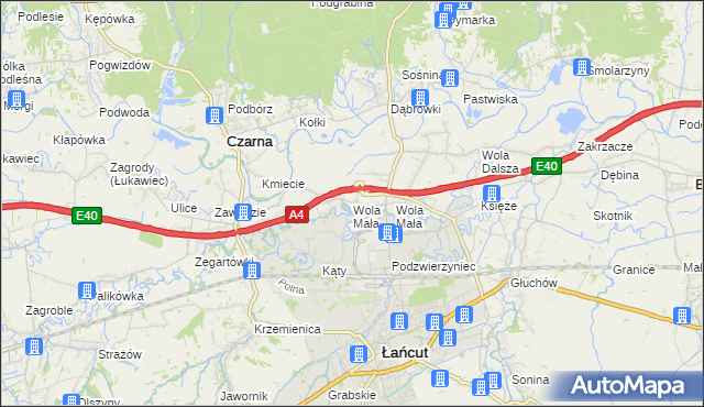 mapa Wola Mała gmina Czarna, Wola Mała gmina Czarna na mapie Targeo