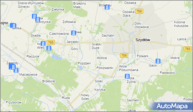 mapa Wolica gmina Szydłów, Wolica gmina Szydłów na mapie Targeo