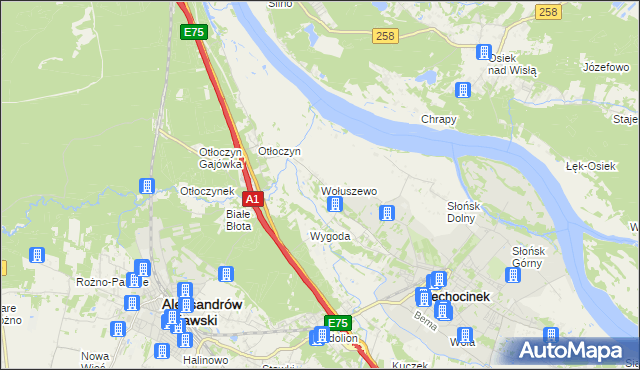 mapa Wołuszewo, Wołuszewo na mapie Targeo