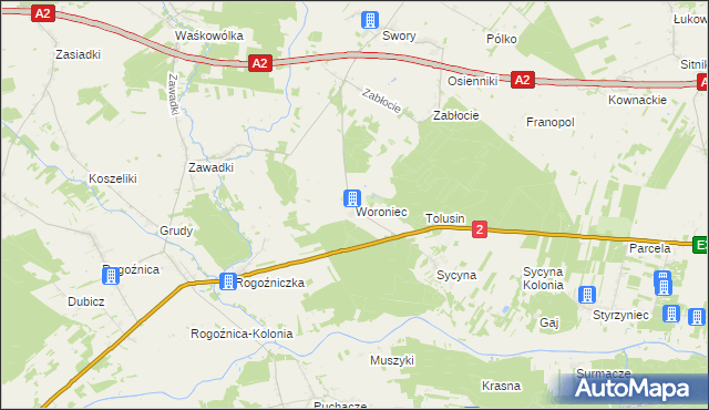 mapa Woroniec gmina Biała Podlaska, Woroniec gmina Biała Podlaska na mapie Targeo