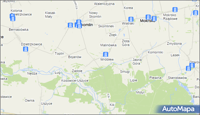 mapa Wróblew gmina Skomlin, Wróblew gmina Skomlin na mapie Targeo