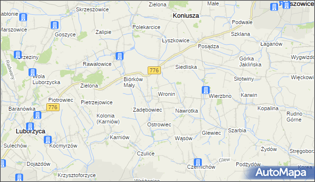 mapa Wronin gmina Koniusza, Wronin gmina Koniusza na mapie Targeo