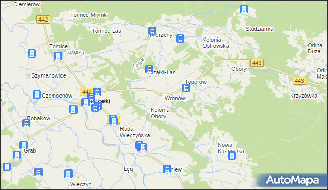 mapa Wronów gmina Gizałki, Wronów gmina Gizałki na mapie Targeo