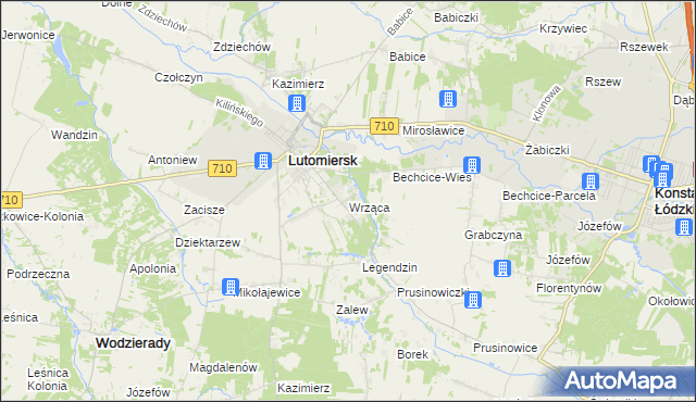 mapa Wrząca gmina Lutomiersk, Wrząca gmina Lutomiersk na mapie Targeo