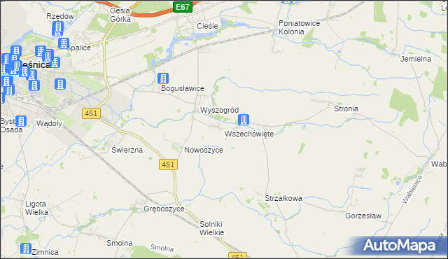 mapa Wszechświęte gmina Oleśnica, Wszechświęte gmina Oleśnica na mapie Targeo