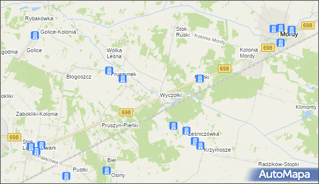 mapa Wyczółki gmina Mordy, Wyczółki gmina Mordy na mapie Targeo