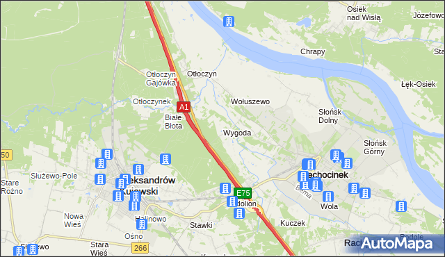 mapa Wygoda gmina Aleksandrów Kujawski, Wygoda gmina Aleksandrów Kujawski na mapie Targeo