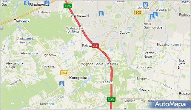 mapa Wygoda gmina Konopiska, Wygoda gmina Konopiska na mapie Targeo