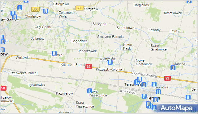 mapa Wymysłów gmina Sochaczew, Wymysłów gmina Sochaczew na mapie Targeo