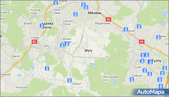 mapa Wyry, Wyry na mapie Targeo