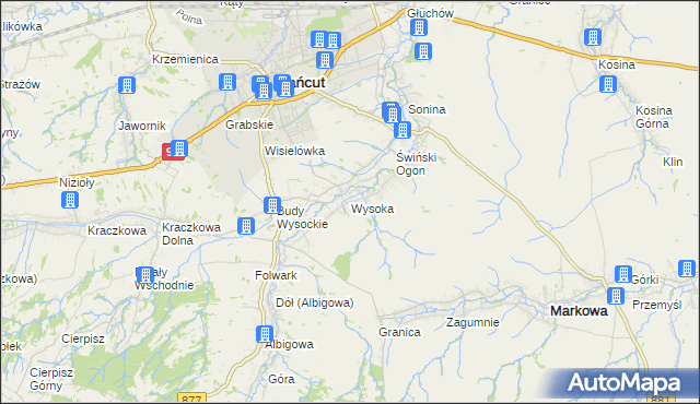 mapa Wysoka gmina Łańcut, Wysoka gmina Łańcut na mapie Targeo