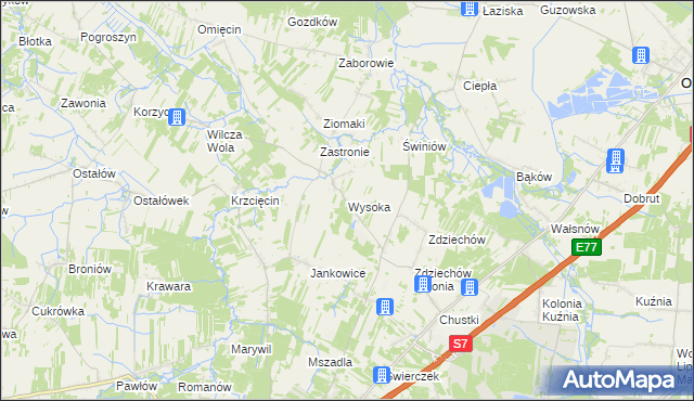 mapa Wysoka gmina Szydłowiec, Wysoka gmina Szydłowiec na mapie Targeo