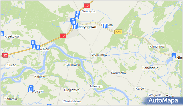 mapa Wyszanów gmina Szlichtyngowa, Wyszanów gmina Szlichtyngowa na mapie Targeo