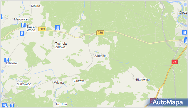 mapa Zabłocie gmina Jasień, Zabłocie gmina Jasień na mapie Targeo