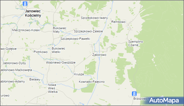 mapa Zaborowo gmina Janowiec Kościelny, Zaborowo gmina Janowiec Kościelny na mapie Targeo