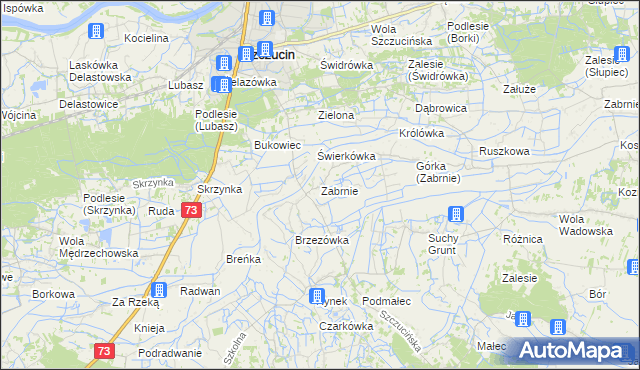 mapa Zabrnie gmina Szczucin, Zabrnie gmina Szczucin na mapie Targeo