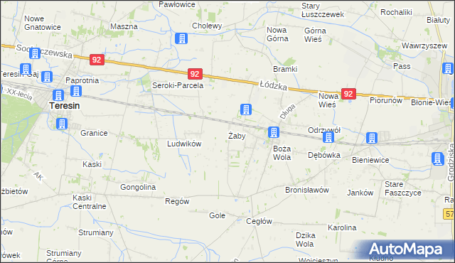 mapa Żaby gmina Baranów, Żaby gmina Baranów na mapie Targeo