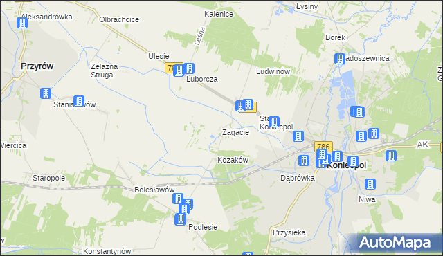 mapa Zagacie gmina Koniecpol, Zagacie gmina Koniecpol na mapie Targeo