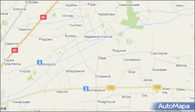 mapa Zagaj gmina Góra Świętej Małgorzaty, Zagaj gmina Góra Świętej Małgorzaty na mapie Targeo