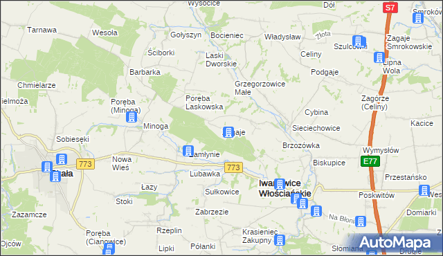 mapa Zagaje gmina Iwanowice, Zagaje gmina Iwanowice na mapie Targeo
