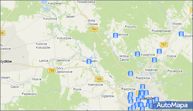 mapa Zagrody gmina Staszów, Zagrody gmina Staszów na mapie Targeo