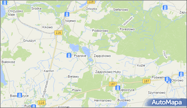 mapa Zajączkowo gmina Pniewy, Zajączkowo gmina Pniewy na mapie Targeo