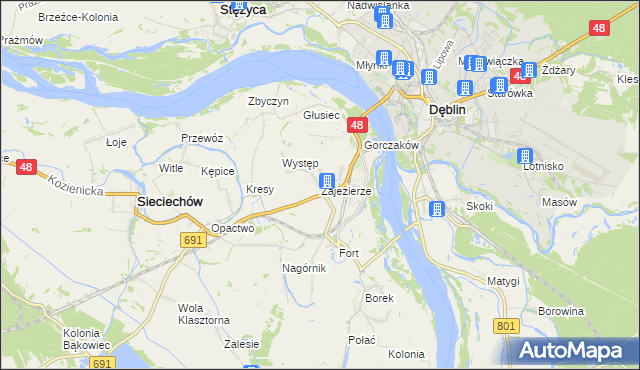 mapa Zajezierze gmina Sieciechów, Zajezierze gmina Sieciechów na mapie Targeo