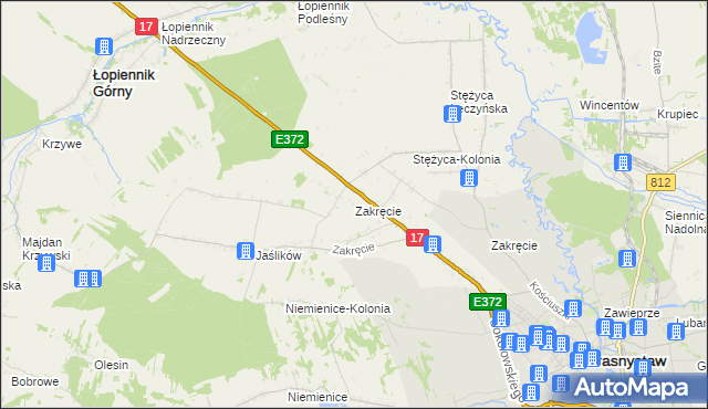 mapa Zakręcie gmina Krasnystaw, Zakręcie gmina Krasnystaw na mapie Targeo