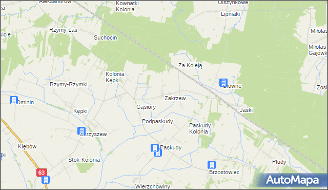 mapa Zakrzew gmina Ulan-Majorat, Zakrzew gmina Ulan-Majorat na mapie Targeo