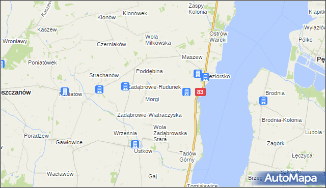 mapa Zakrzew gmina Warta, Zakrzew gmina Warta na mapie Targeo
