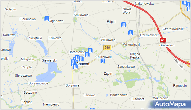 mapa Zakrzewek gmina Choceń, Zakrzewek gmina Choceń na mapie Targeo