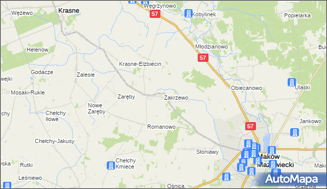 mapa Zakrzewo gmina Karniewo, Zakrzewo gmina Karniewo na mapie Targeo