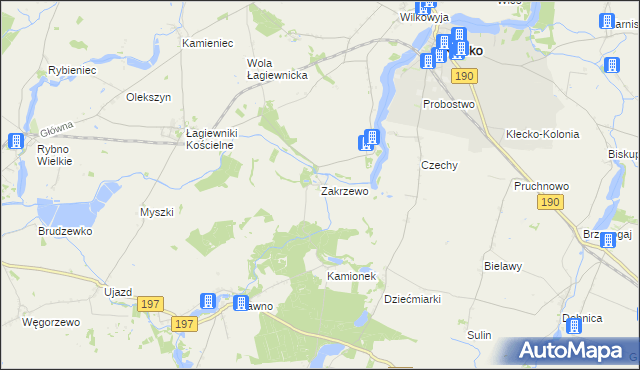 mapa Zakrzewo gmina Kłecko, Zakrzewo gmina Kłecko na mapie Targeo