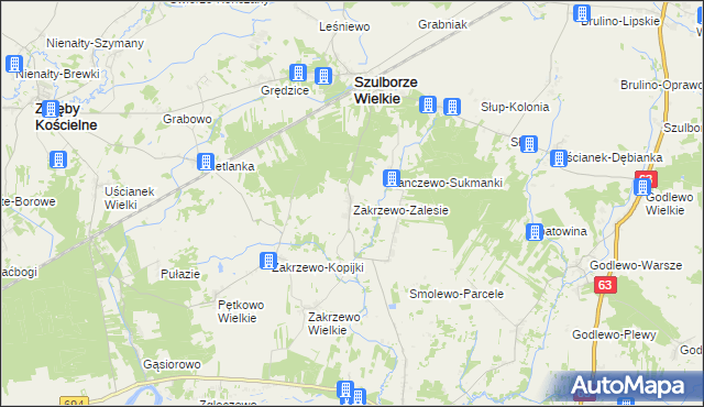 mapa Zakrzewo-Zalesie, Zakrzewo-Zalesie na mapie Targeo