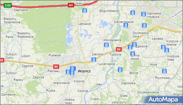 mapa Zakrzów gmina Wojnicz, Zakrzów gmina Wojnicz na mapie Targeo