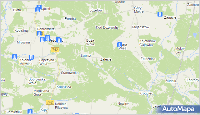 mapa Zalesie gmina Kluczewsko, Zalesie gmina Kluczewsko na mapie Targeo