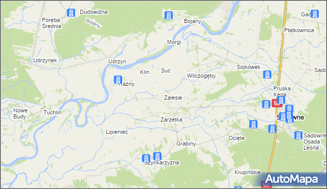 mapa Zalesie gmina Sadowne, Zalesie gmina Sadowne na mapie Targeo