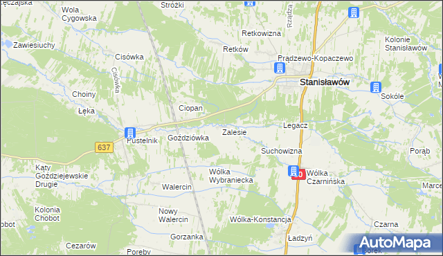mapa Zalesie gmina Stanisławów, Zalesie gmina Stanisławów na mapie Targeo
