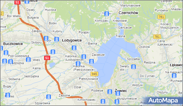 mapa Zarzecze gmina Łodygowice, Zarzecze gmina Łodygowice na mapie Targeo