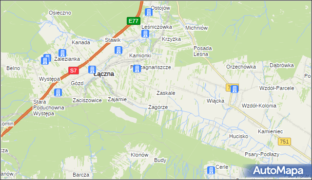 mapa Zaskale gmina Łączna, Zaskale gmina Łączna na mapie Targeo
