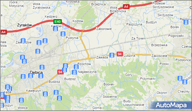 mapa Zawada gmina Dębica, Zawada gmina Dębica na mapie Targeo