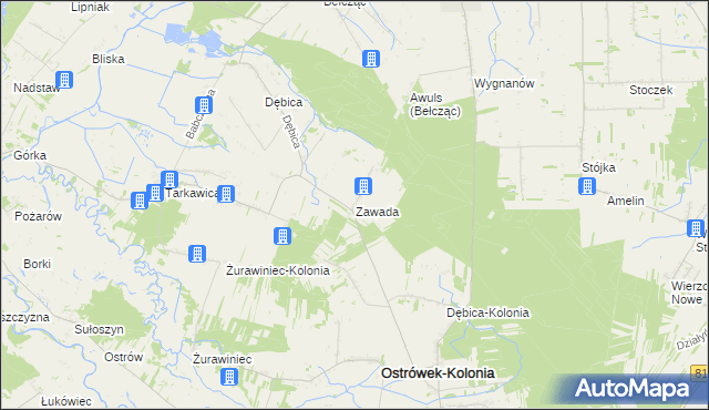 mapa Zawada gmina Ostrówek, Zawada gmina Ostrówek na mapie Targeo