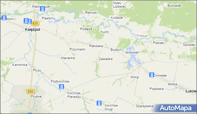 mapa Zawadka gmina Księżpol, Zawadka gmina Księżpol na mapie Targeo