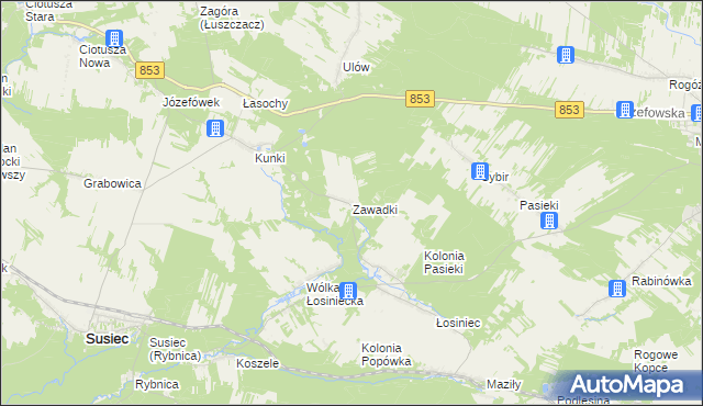 mapa Zawadki gmina Susiec, Zawadki gmina Susiec na mapie Targeo