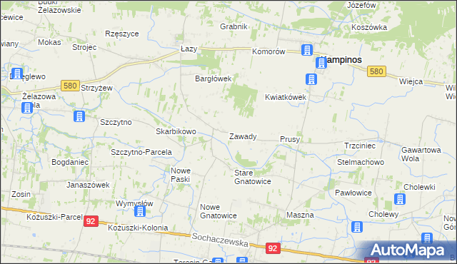 mapa Zawady gmina Kampinos, Zawady gmina Kampinos na mapie Targeo