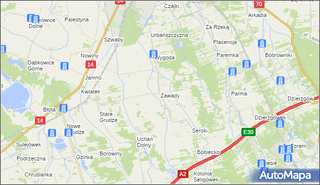 mapa Zawady gmina Łowicz, Zawady gmina Łowicz na mapie Targeo