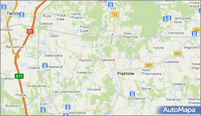 mapa Zawodne, Zawodne na mapie Targeo
