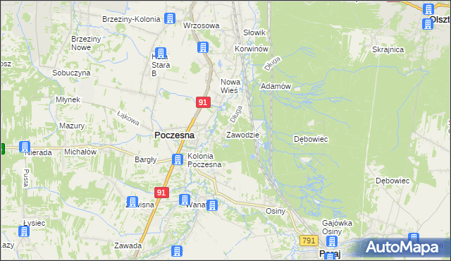 mapa Zawodzie gmina Poczesna, Zawodzie gmina Poczesna na mapie Targeo