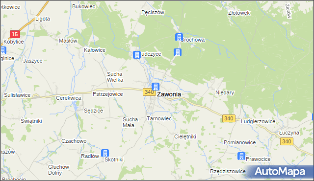 mapa Zawonia powiat trzebnicki, Zawonia powiat trzebnicki na mapie Targeo