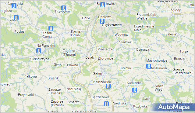 mapa Zborowice gmina Ciężkowice, Zborowice gmina Ciężkowice na mapie Targeo